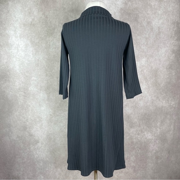 Eileen Fisher Washable Stretch Rib Funnel Neck 3/4 Sleeve Jersey Dress Blue XXS - Picture 7 of 10